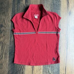 Y2K Unionbay Red Polo Shirt Cap Sleeve Fitted Stretch Top Women’s S/M Juniors XL